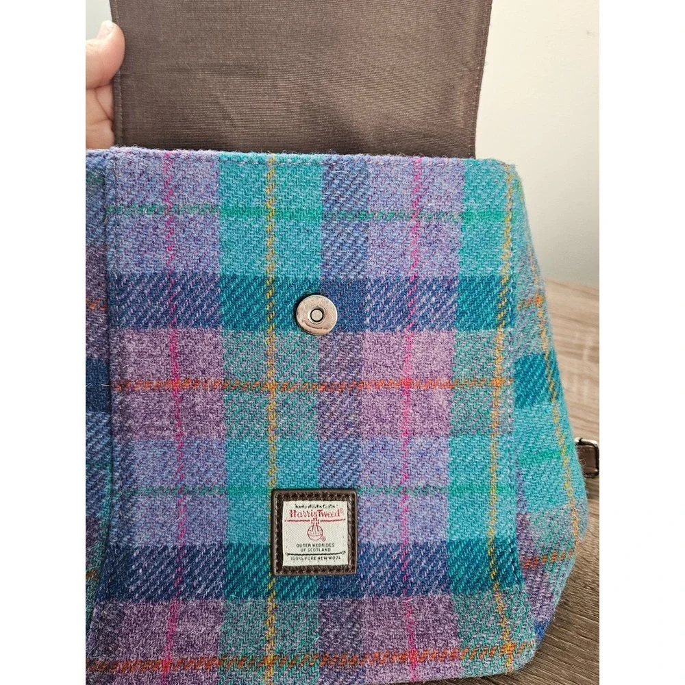 Glen Appin Harris Tweed Wool Plaid Small Backpack Purple Teal Blue Brown Tartan